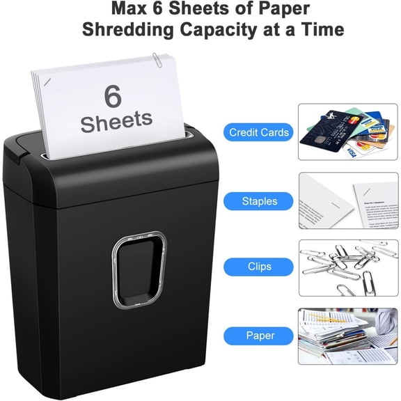6-Sheet Micro-Cut Paper Shredder, P-4 High-Security for Home & Small Office Use, Shreds Credit Cards/Staples/Clips, 3.4 Gallons Transparent Window Wastebasket, Black