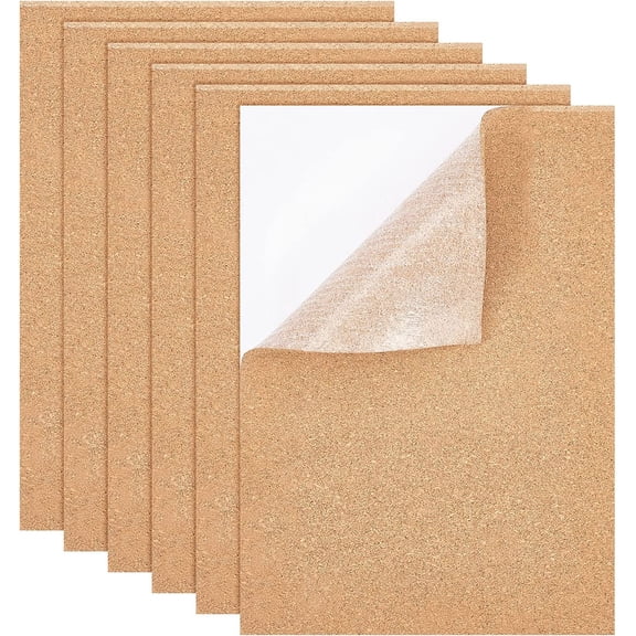 6 Sheet Self-Adhesive Cork Sheets Rectangle Coaster Cork Backing Sheets for Wall Decoration Party BurlyWood 29.7x21x0.4cm
