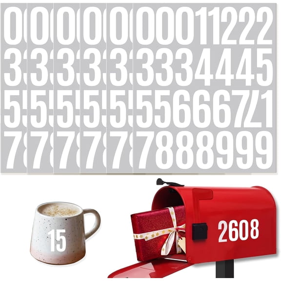 6 Sheets 2 Inch Mailbox Numbers Stickers Vinyl Decals,Self Adhesive Number Waterproof House Address Numbers for Outside Mailbox,Signs,Window,DIY Crafts Making,Door,Car,Home,Business(White)