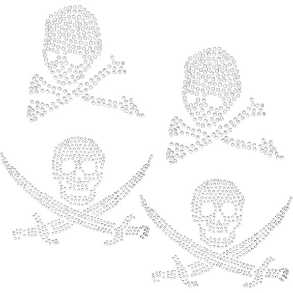 6 Sheets 2 Style Pirate Style Skull Glitter Hotfix Rhinestone Iron on Patches Dress Shoes Garment Decoration Crystal 80x77~115x1.5mm 3sheets/style