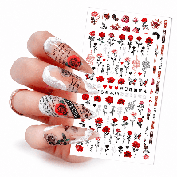 6 Sheets 3D Self Adhesive Spring Rose Flower Nail Art Stickers Decals Manicure Decor