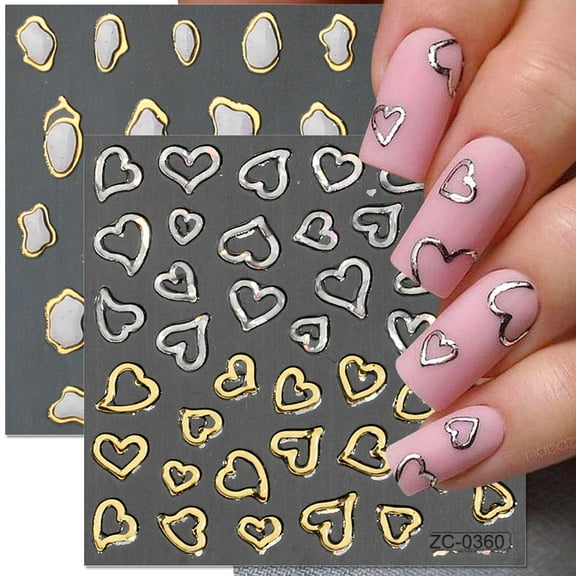 6 Sheets 5D Crystal Soft Glue Embossed Nail Stickers, Irregular Geometric Frames Nail Decals Hearts Waterdrop Nail Art Stickers Self Adhesive Stickers for Nails Designs Women Nail Accessories