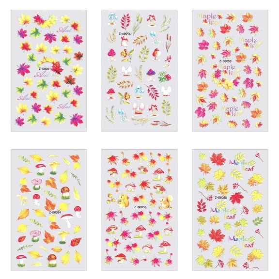 6 Sheets 6 Style Maple Leaf Nail Art Stickers Decals with Self Adhesive for Nail Tips Decorations Mixed Patterns 15x8x0.05cm 1 sheet/style DIY