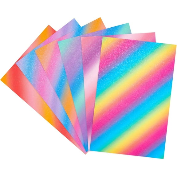 6 Sheets 6 Styles Gradiet Vinyl Sticker 8x12" Rainbow Color Laser Adhesive Vinyl Stickers Waterproof Rectangle Vinyl Sheet for Cricut DIY Window Cup Car Laptop Decoration colorful DIY