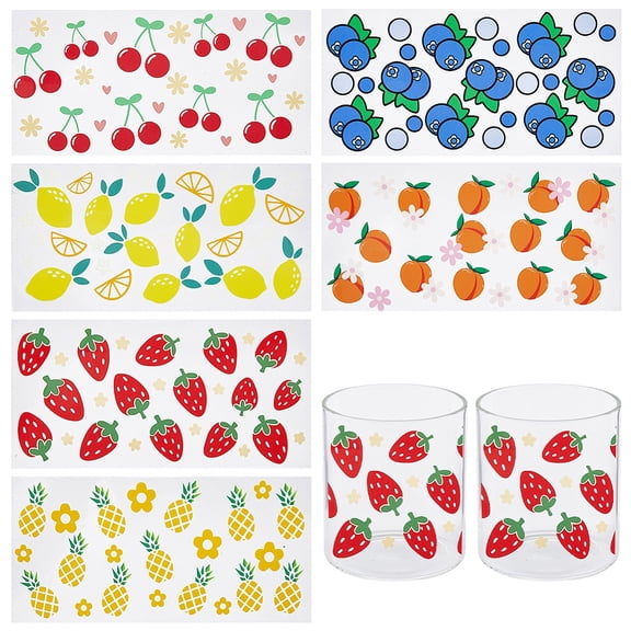 6 Sheets 6 Styles Iron On Transfer Film Hot Heat Vinyl Thermal Transfer Stickers for Clothes Fabric Decoration Badge Fruit