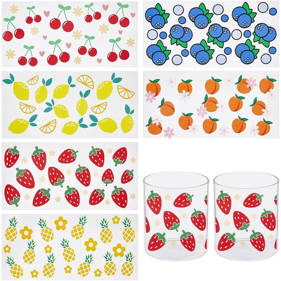 6 Sheets 6 Styles Iron On Transfer Film Hot Heat Vinyl Thermal Transfer Stickers for Clothes Fabric Decoration Badge Fruit 120~230x117~240x0.2mm 1 sheet/style