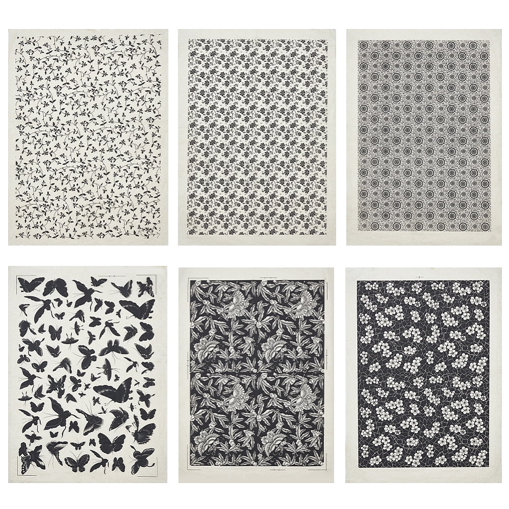 6 Sheets 6 Styles Paper Ceramic Decals Pottery Ceramics Clay Transfer Paper Underglaze Flower Paper Black Mixed Shapes 53x38x0.004cm