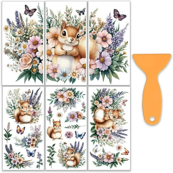 6 Sheets 6 styles PVC Waterproof Decorative Stickers Self Adhesive Decals for Furniture Decoration Squirrel 300x150mm 1 sheet/style