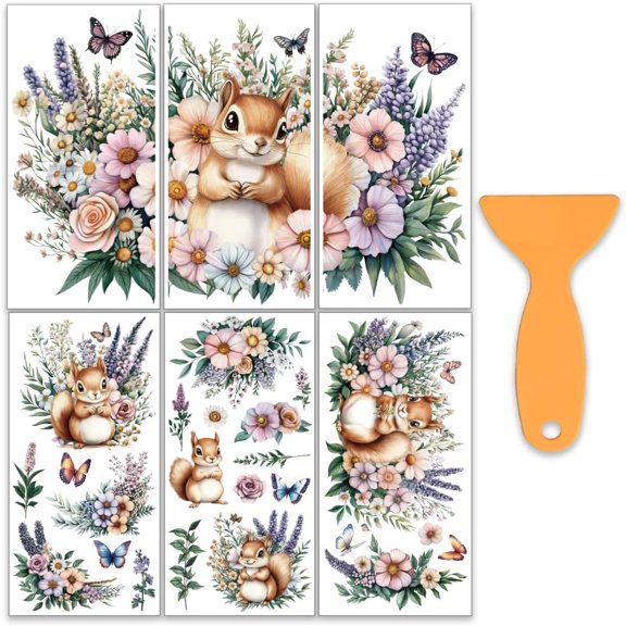 6 Sheets 6 styles PVC Waterproof Decorative Stickers Self Adhesive Decals for Furniture Decoration Squirrel 300x150mm 1 sheet/style