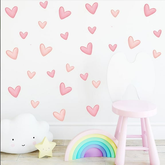 6 Sheets 60Pcs Heart Wall Decals 225x145x0.3mm Pink PVC Self Adhesive Stickers Wall Murals Decorations Party Supplies for Home Bedroom Living Room Bathroom Door