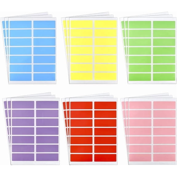 6 Sheets 84Pcs Waterproof Blank Label Stickers 115x82x0.1mm Colored Rectangle Paper Writable Adhesive Coding Label for Home Office School Reading Working Supplies