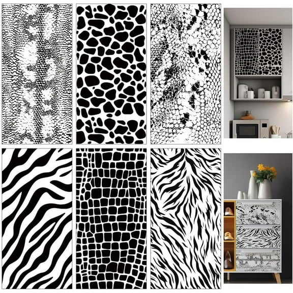 6 Sheets Animal Fur Texture Furniture Transfer 6x12inch Animal Pattern Rub on Transfer Self-Adhesive Wall Art Decals for Bedroom Living Room Desk Table Decoration