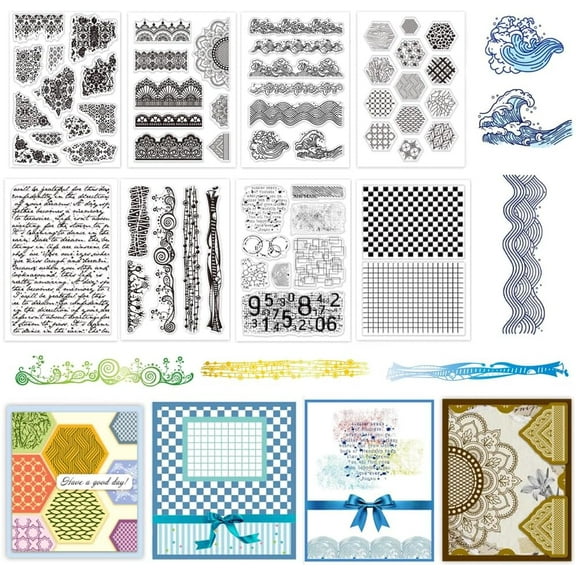 6 Sheets Art Painting Background Clear Stamps Transparent Decorative Clear Stamps Craft Rubber Stamp for Card Making DIY Scrapbooking Album Crafting Journal Decoration White