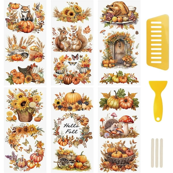 6 Sheets Autumn Theme Rub On Transfer Sticker, Hello Fall Harvest Stickers Transfer Decals for DIY Photo Albums Furniture, 5.9 * 11.8in