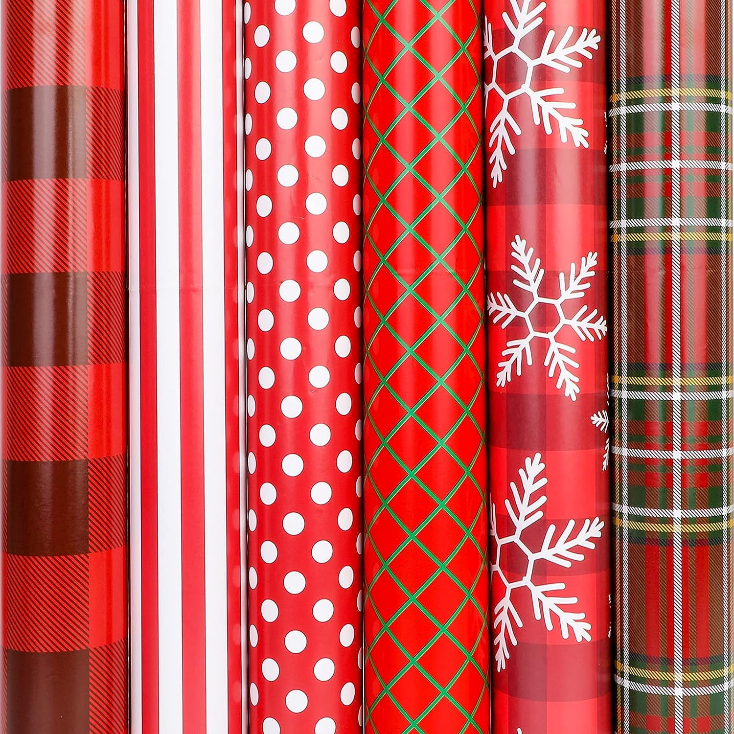 6 Sheets Christmas Gift Wrapping Paper, Folded Snowflakes Polka Dots