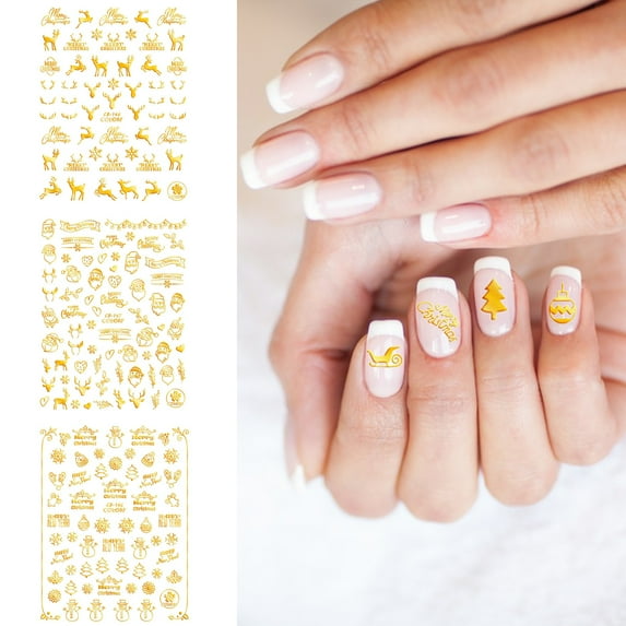 6 Sheets Christmas Metallic Nail Art Decals Xmas 3D Nail Self-Adhesive Stickers Santa Claus Reindeer Snowflakes Snowmen for Women Girls Kids DIY Nail Design Manicure