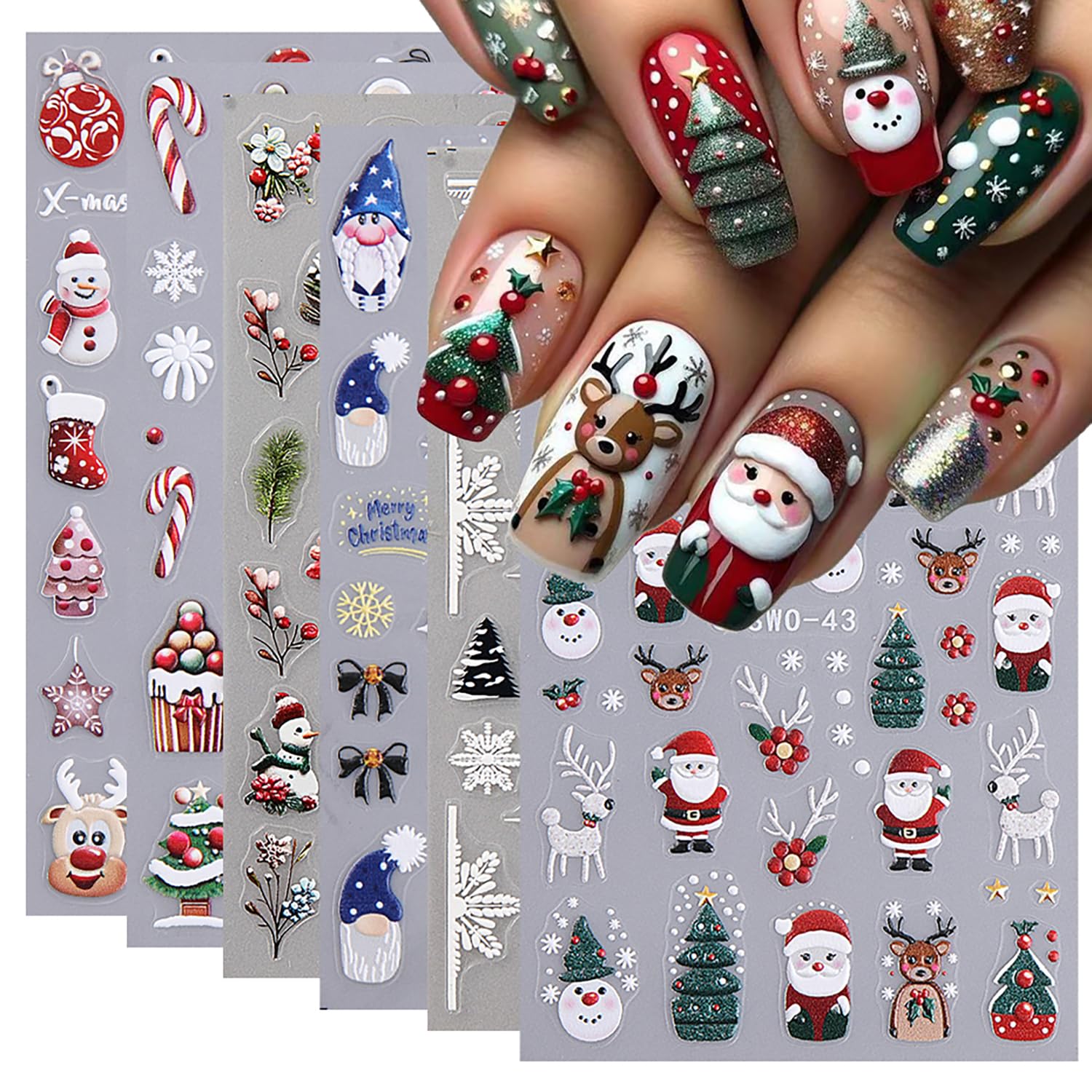 6 Sheets Christmas Nail Art Stickers 5D SelfAdhesive Embossed Cartoon — free download