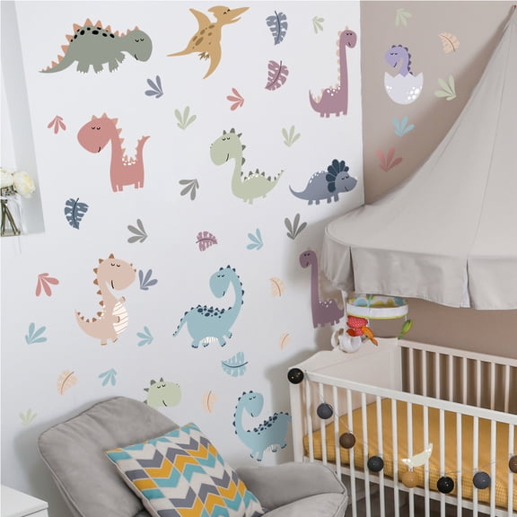 6 Sheets Dinosaur Wall Decals Colorful Cartoon Vinyl Peel and Stick Removable Wall Stickers for Kids Room Nursery Bedroom Playroom Decor
