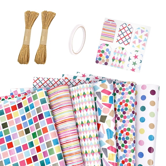 6 Sheets Double Sided Watercolor Festival Gift Wrapping Paper Set Birthday Party Thick 80Gsm Anti Rip Reversed Straight Cut Guides Fully Recyclable For Birthdays Christmas Weddings Anniversaries Gift