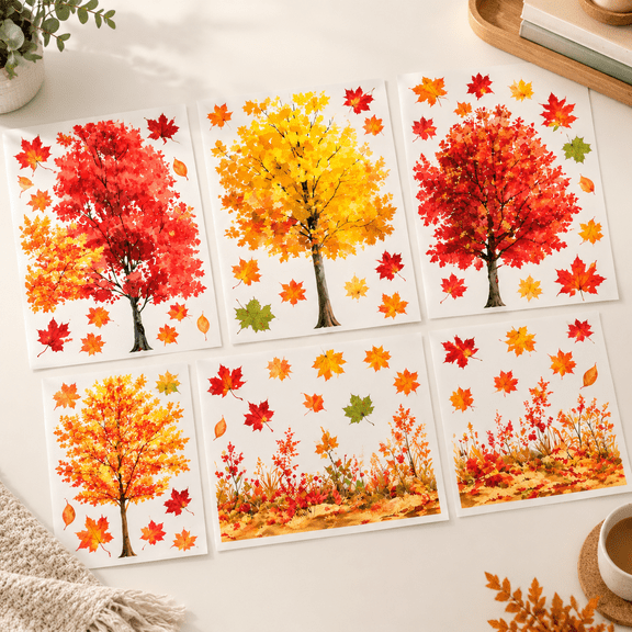 6 Sheets Extra Large Fall Vinyl Wall Stickers, 35.4 x 11.8 Inch, Maple Leaf Harvest Thanksgiving Decor