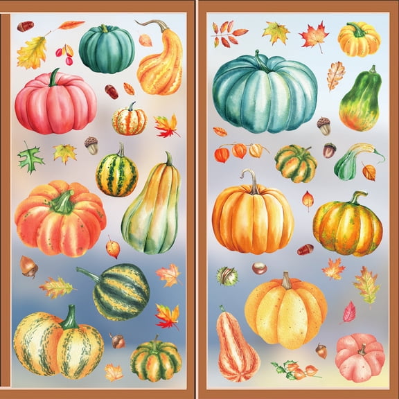 6 Sheets Fall Window Clings for Glass Windows, Fall Pumpkins Double-Sided Thanksgiving Autumn Decor, Window Cling Decals for Classroom Office