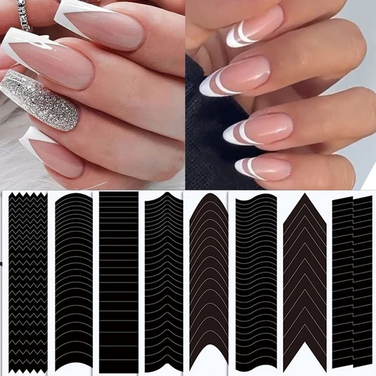 Ombre French Tip Extra Long Ballerina Shape False Press On Natural Nails  White Gradient Nude Coffin Tips with Adhesive Tabs (L5031) - Walmart.com