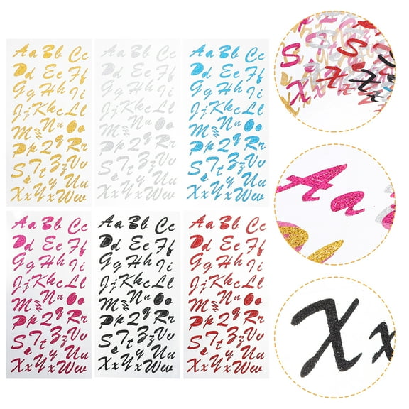 6 Sheets Glitter Letter Stickers with Sparkling Powder for Crafts, Scrapbooking, and Decoration