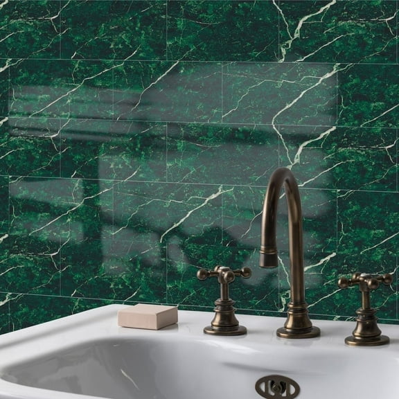 6 Sheets Green Marbling Tile Stickers 11.8x5.9inch Kitchen Backsplash Decals Self Adhesive Waterproof Removable Wall Stickers Vinyl Peel and Stick