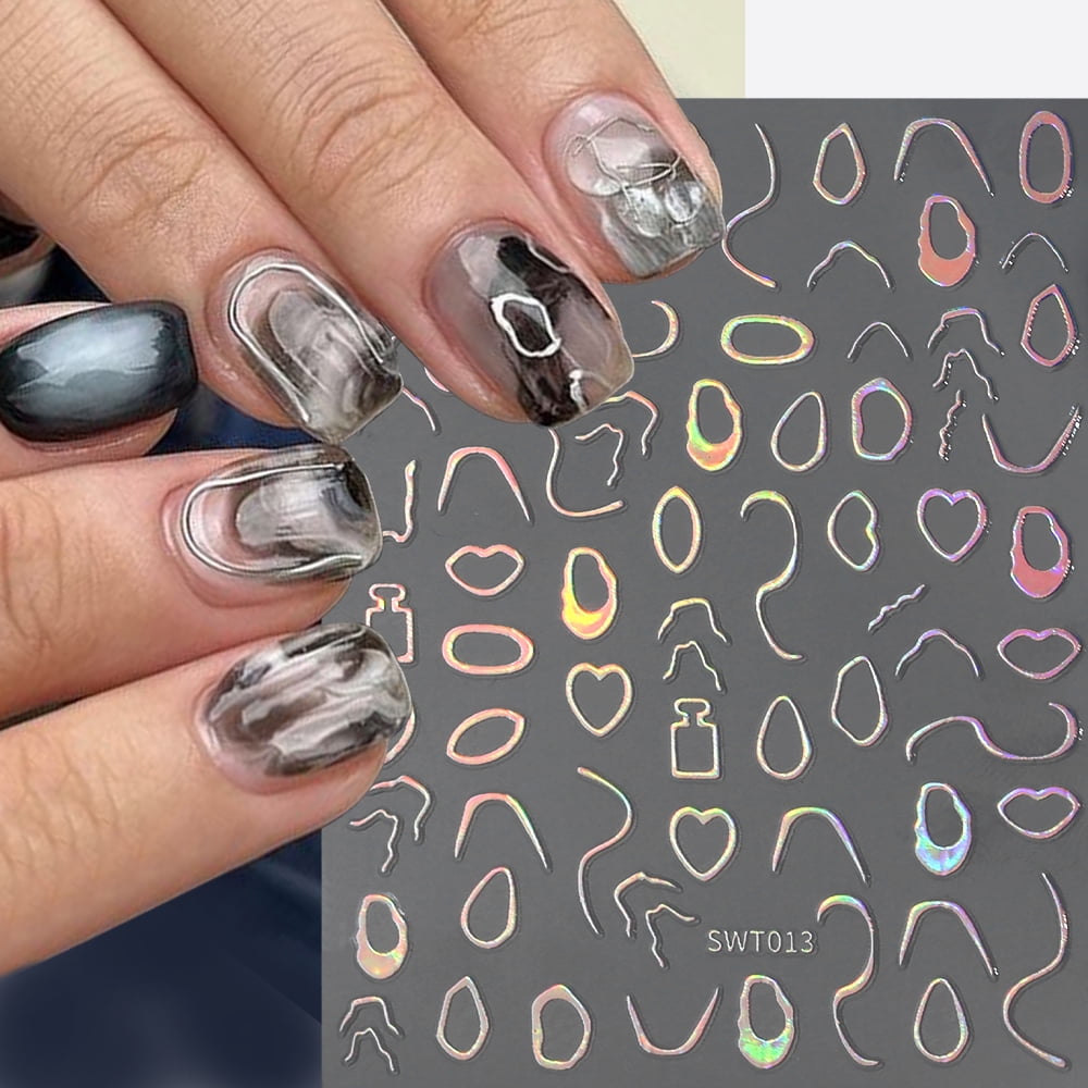 6 Sheets Irregular Geometric Frames Nail Stickers,Laser