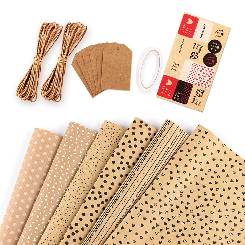 String For Wrapping Paper 6 Sheets Kraft Gift Wrapping Paper, Birthday Wrapping Paper, Brown ...
