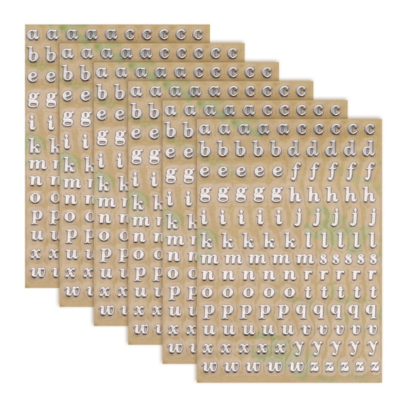 6 Sheets Letter Stickers 0.12" 3D Mini Letter Stickers Alloy Self Adhesive Alphabet Stickers (Silver, Lowercase)
