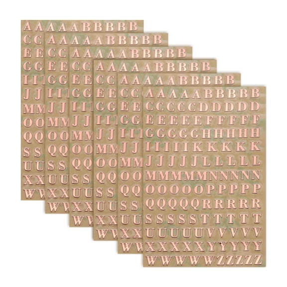 6 Sheets Letter Stickers 0.18" 3D Mini Letter Stickers Alloy Self Adhesive Alphabet Stickers (Rose Gold, Uppercase)