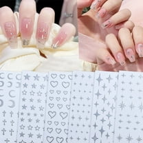 6 Sheets Metallic Mirror Silver Nail Stickers Art Women 3D Star Nail Stickers Decals for Self-Adhesive Charms Butterfly Nail Art Stickers, Gifts Stocking Stuffers for Women