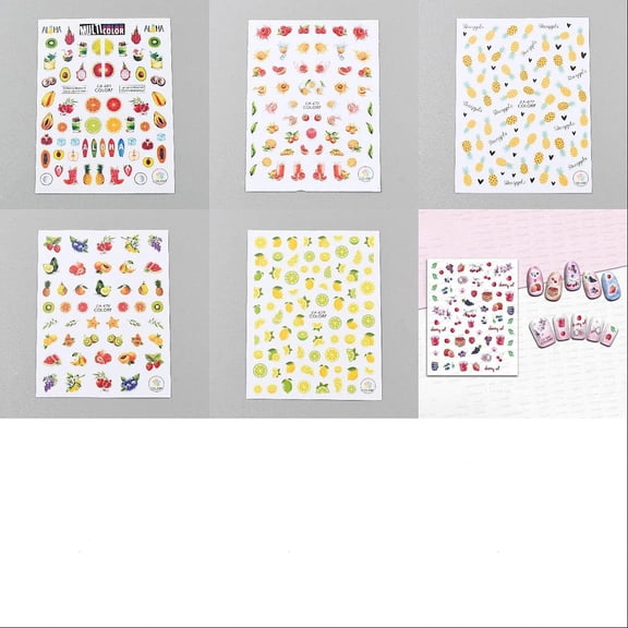 6 Sheets Nail Art Stickers 10.3x8x0.04cm PET Self Adhesive Nail Decals Fruit Pattern DIY Decorations