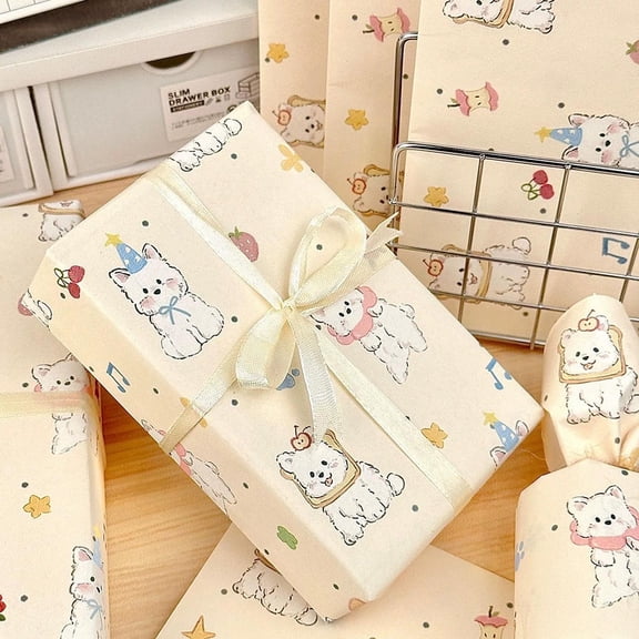 6 Sheets/Pack Cute Puppy Cat Wrapping Paper Cartoon Kitten Dog Pattern Gift Wrap Paper Birthday Festival Gift Decorative Paper