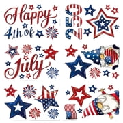 6 Sheets Patriotic Window Clings 250th Anniversary Happy 4th of July Gnome American Flag Firework Window Decals Star Stripe Double-Sided Prints PVC Stickers for Independence Day Party Glass Decor