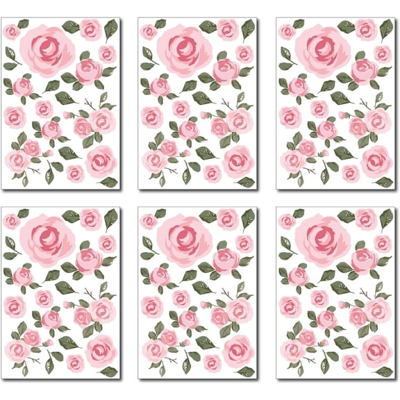 6 Sheets Pink Rose Flowers Wall Stickers Irregular Wall Decal Plastic Self-Adhesive Peel and Stick Removable Window Poster Mural for Bathroom Bedroom Home Kitchen Classroom Nursery Decor Colorful