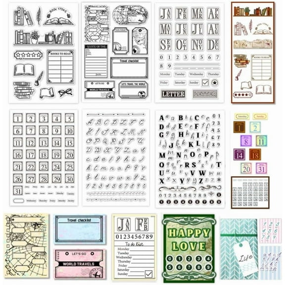 6 Sheets Planner Calendar Clear Stamps Week Month Silicone Stamps Schedule Transparent Stamp for Card Making DIY Scrapbooking Embossing Photo Journal Album Decoration diy