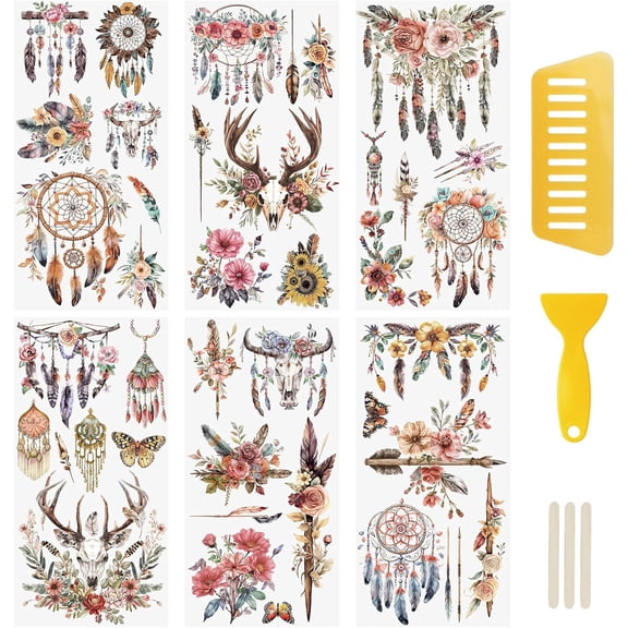 6 Sheets Rub On Transfer Sticker,Tribal Style Transfer for DIY Photo Albums Furniture,15 * 30cm