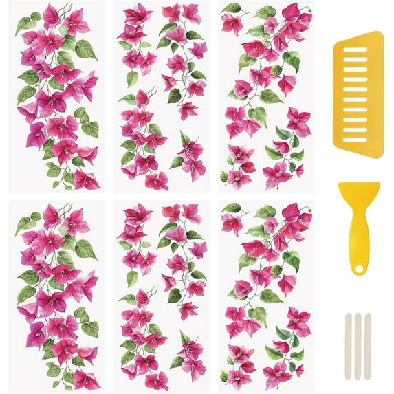 6 Sheets Rub on Transfers Decal, Rose Red Flower Theme Decor Transfer Sticker DIY Waterproof Stickers Decals for Crafts Home Decorations, 15 * 30cm