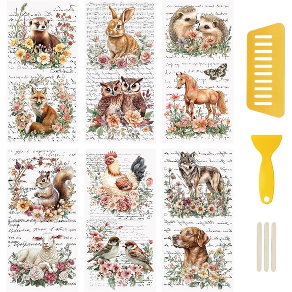 6 Sheets Rub on Transfers, Retro Transfer Stickers Customize Horses Rabbits DIY Rub on Stickers Waterproof Stickers Decals for Crafting, 15 * 30cm
