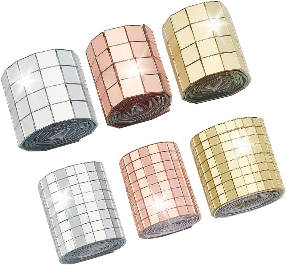 6 Sheets Self Adhesive Mosaic Tiles for Crafts Mixed Color Real Glass Cabochons Mosaic Tiles for DIY Craft Decoration Disco Ball Sliver Hat Cups Mixed Color