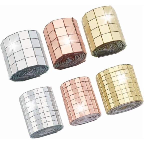 6 Sheets Self Adhesive Mosaic Tiles for Crafts Mixed Color Real Glass Cabochons Mosaic Tiles for DIY Craft Decoration Disco Ball Sliver Hat Cups 1set