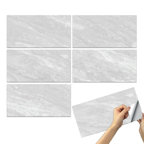 6 Sheets Self Adhesive Tile Sticker Light Gray 11.8"x5.9" Waterproof Vinyl Marbling Wall Decals Kitchen Backsplash Peel and Stick