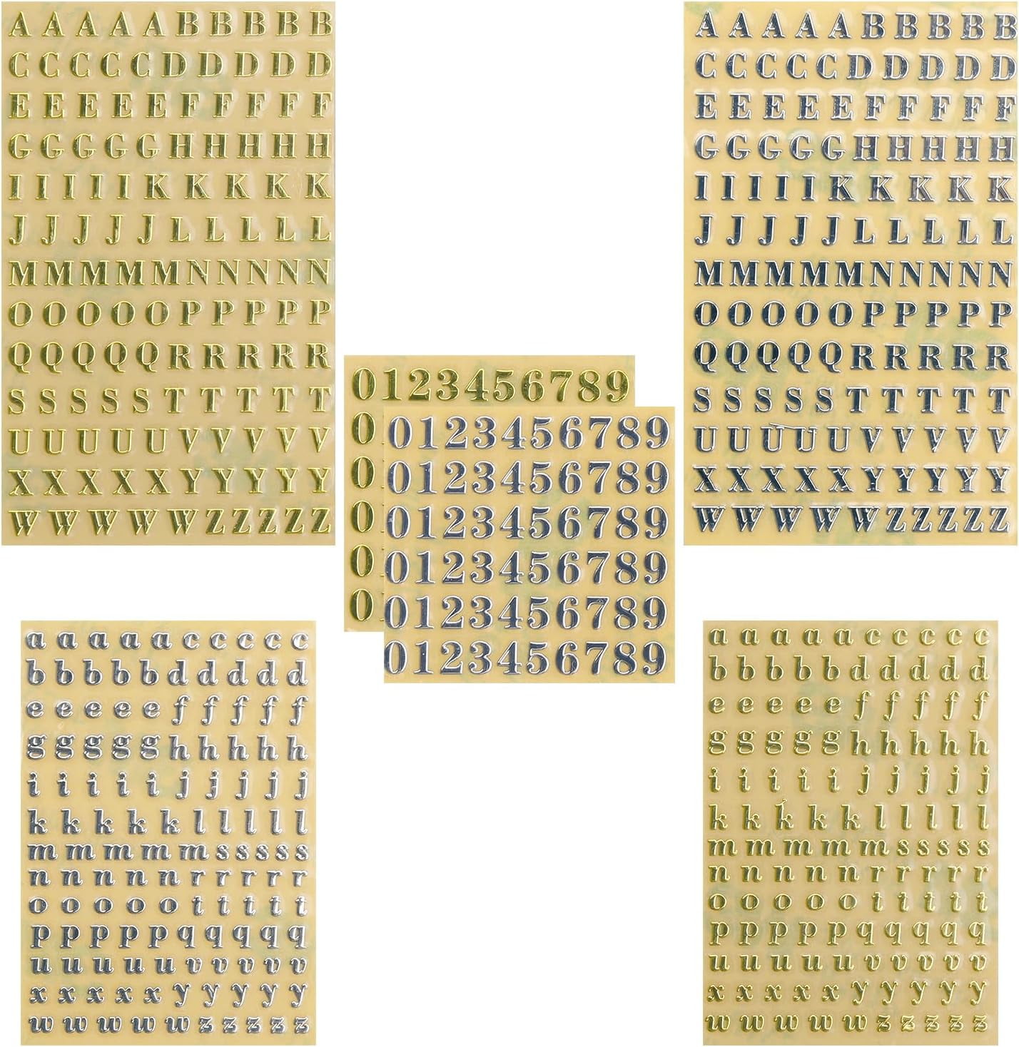 6 Sheets Small 0.12 Inch Alphabet Number Stickers, Glitter Alloy Self-Adhesive Letter Stickers for DIY Crafts, Scrapbooking, Epoxy Resin Casting Decoration