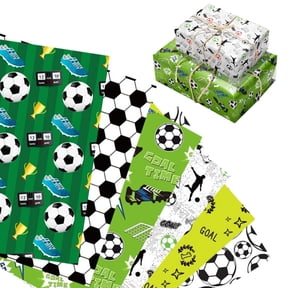 6 Sheets Soccer Wrapping Paper -Not Roll- Sports Soccer Theme Print Gift Wrap Paper 20 x 27 Inch