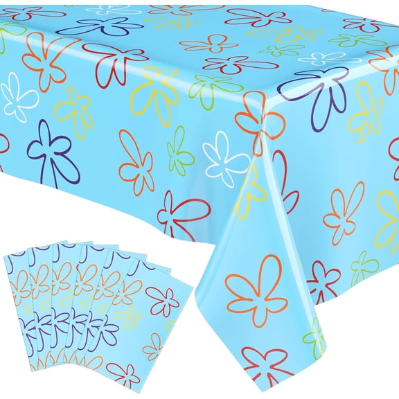 6 Sheets Sponge Birthday Party Supplies Blue Ocean Flower Tablecloth 54 x 108 Inch Plastic Table Covers for Birthday Party Decorations