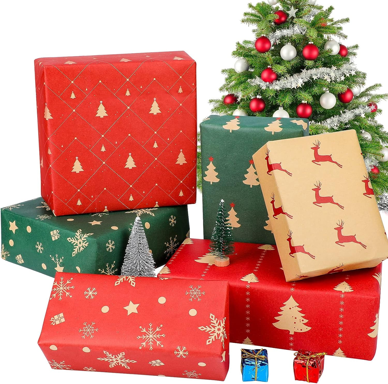 6 Sheets Vintage Vellum Brown Wrapping Paper, Christmas Gift Packing