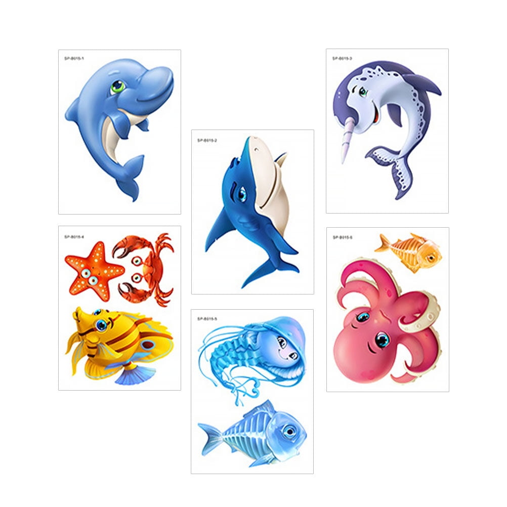 6 Sheets of Household Floor Stickers Removable Bathtub Stickers Cartoon Bathtub Decals