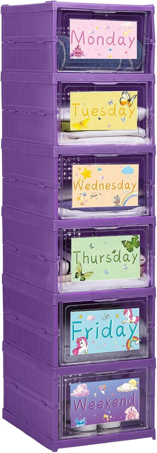 6 Shelf Daily Weekly Clothes Organizer for Kids Foldable Shoe Organizer ...
